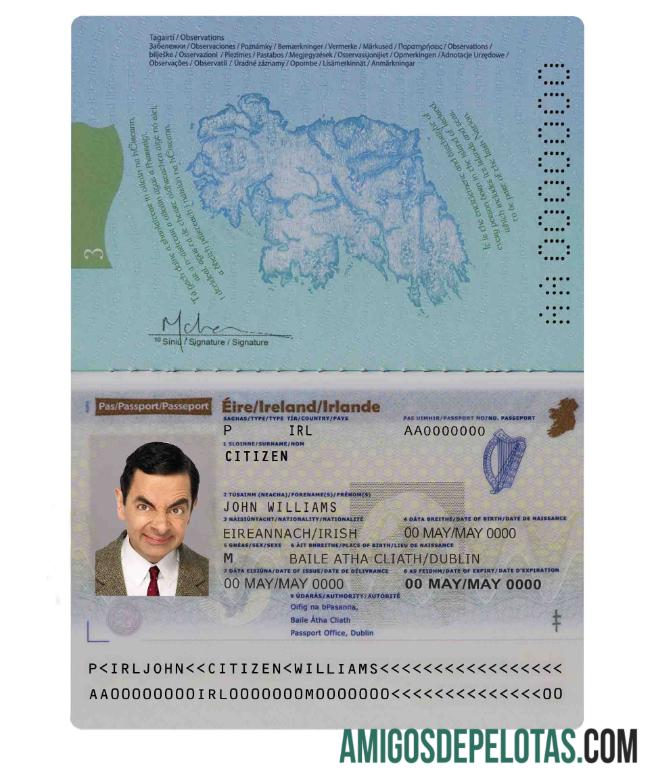 Irlandia paspor sampel