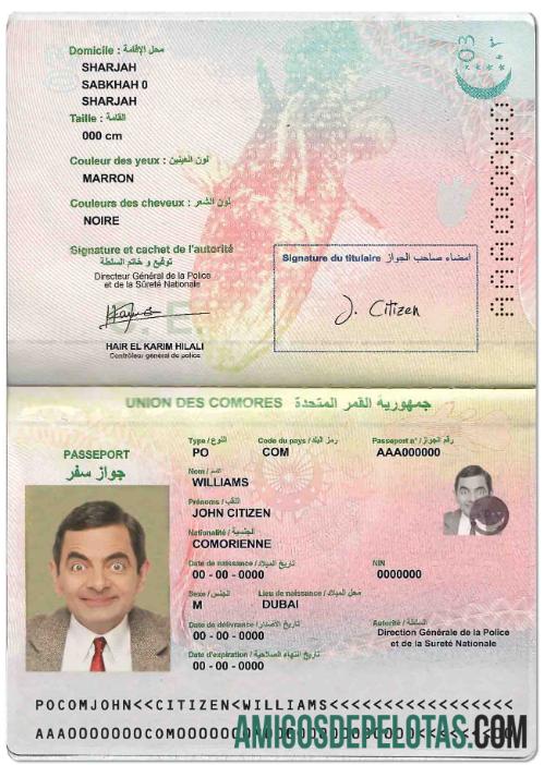 serikat des Comores paspor templat