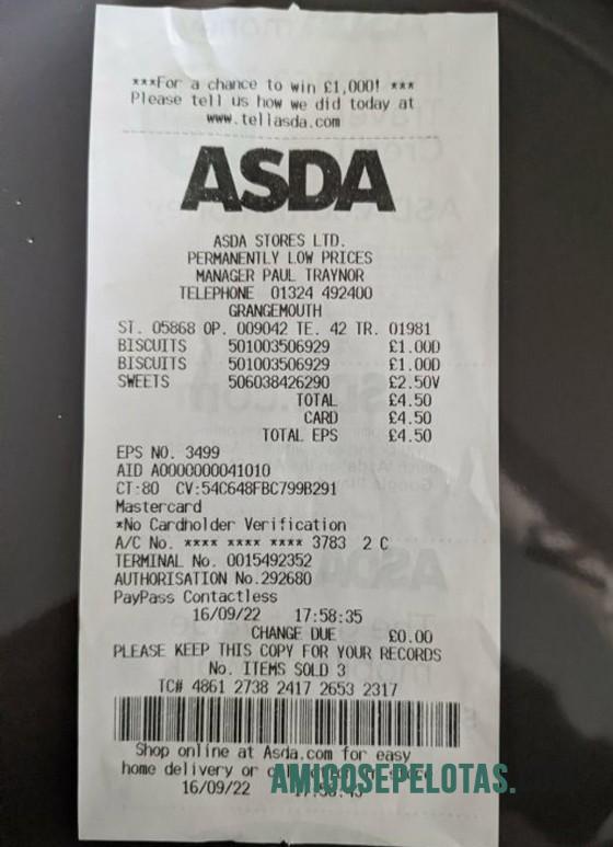 Asda stores Pembayaran Kwitansi pratinjau