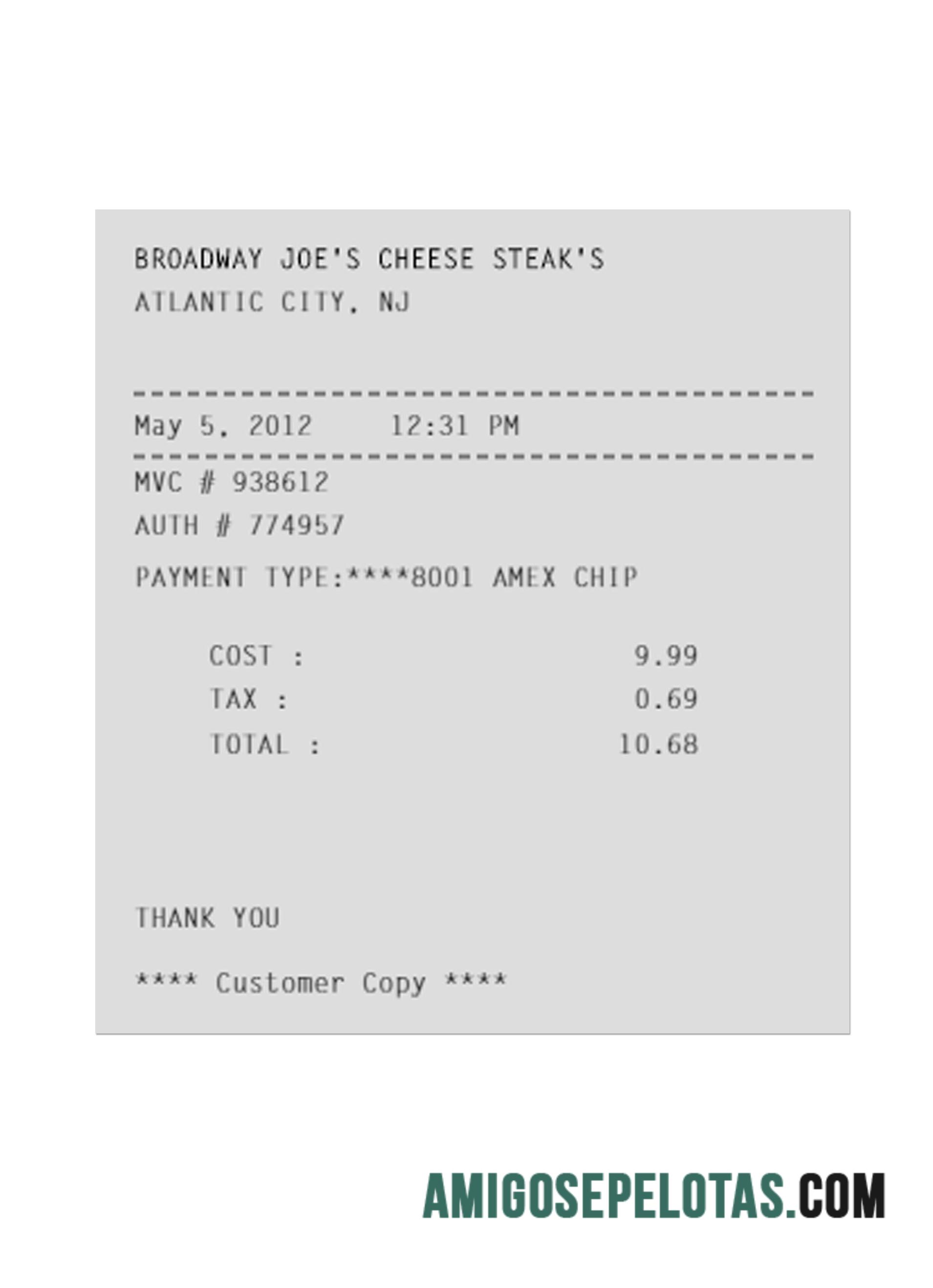 Broadway Joe'S Cheese Steak'S Pembayaran Kwitansi sampel