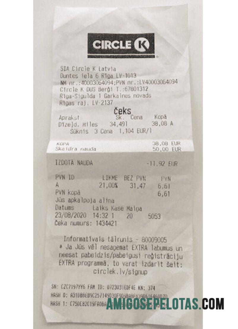Circle K store Kwitansi sampel