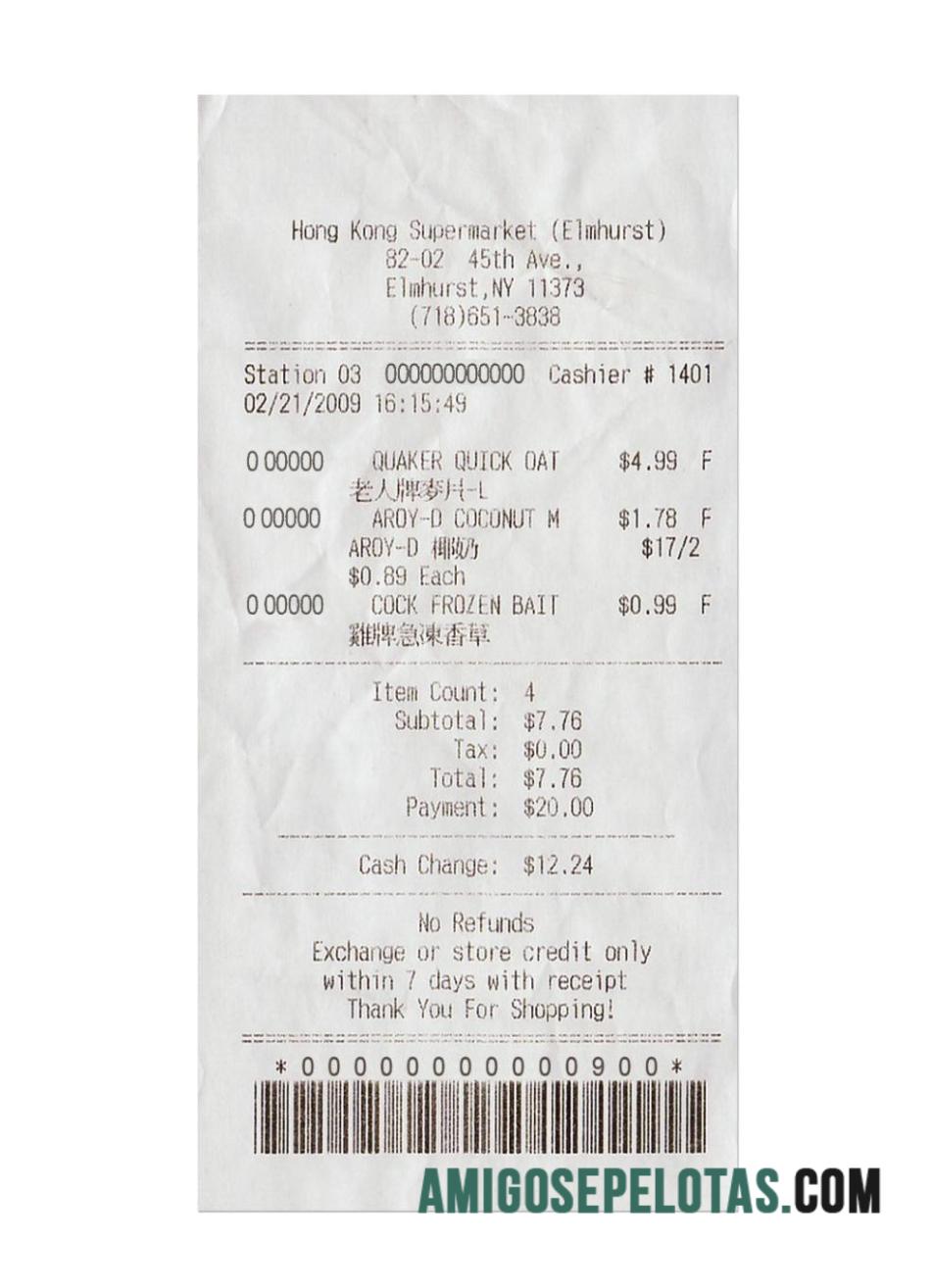 Hong Kong Supermarket Pembayaran Kwitansi templat