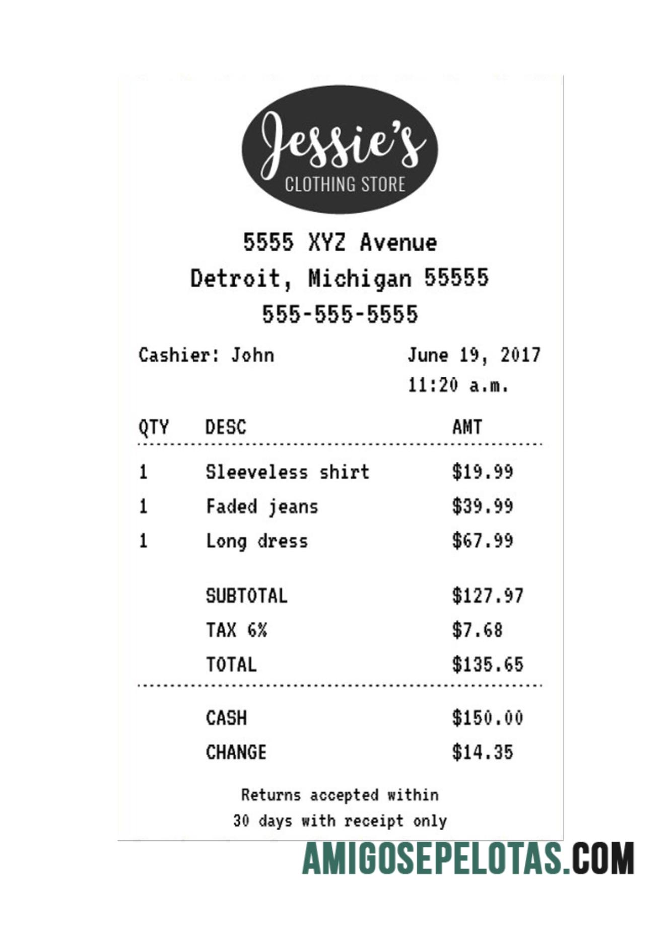 Jessie'S Clothing Store Kwitansi desain