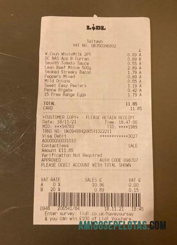 Lidl supermarket Pembayaran Kwitansi sampel