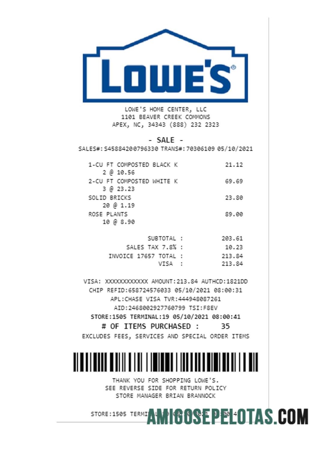 Lowe'S Pembayaran Kwitansi templat