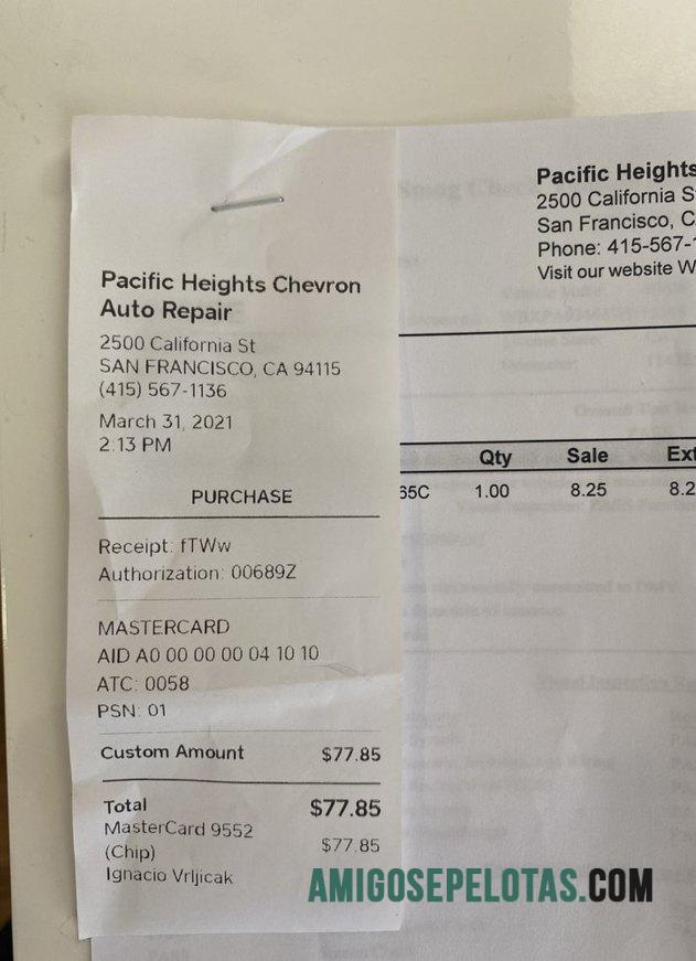Pacific heights chevron auto repair Pembayaran Kwitansi pratinjau