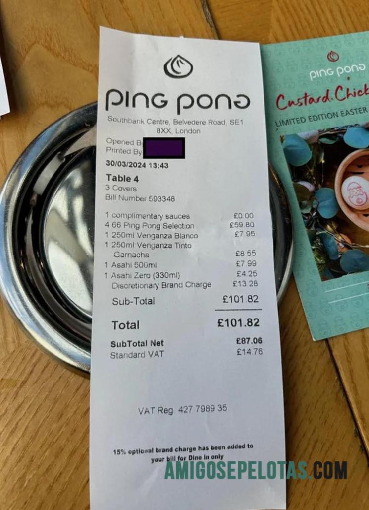 Ping pong restaurants Pembayaran Kwitansi makering