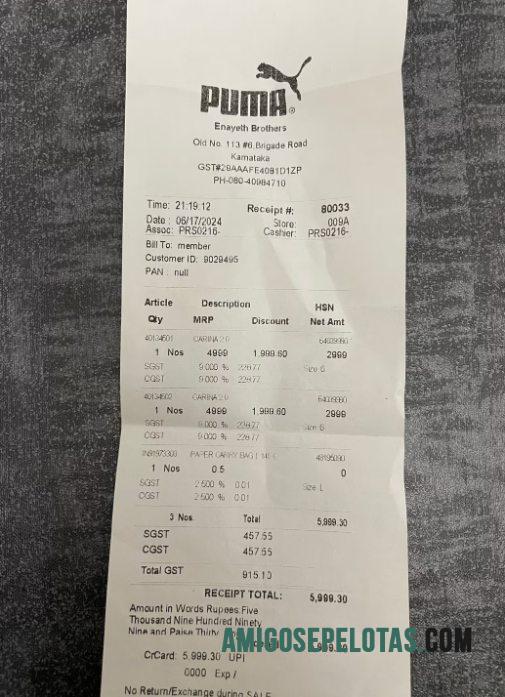 Puma store Pembayaran check sampel