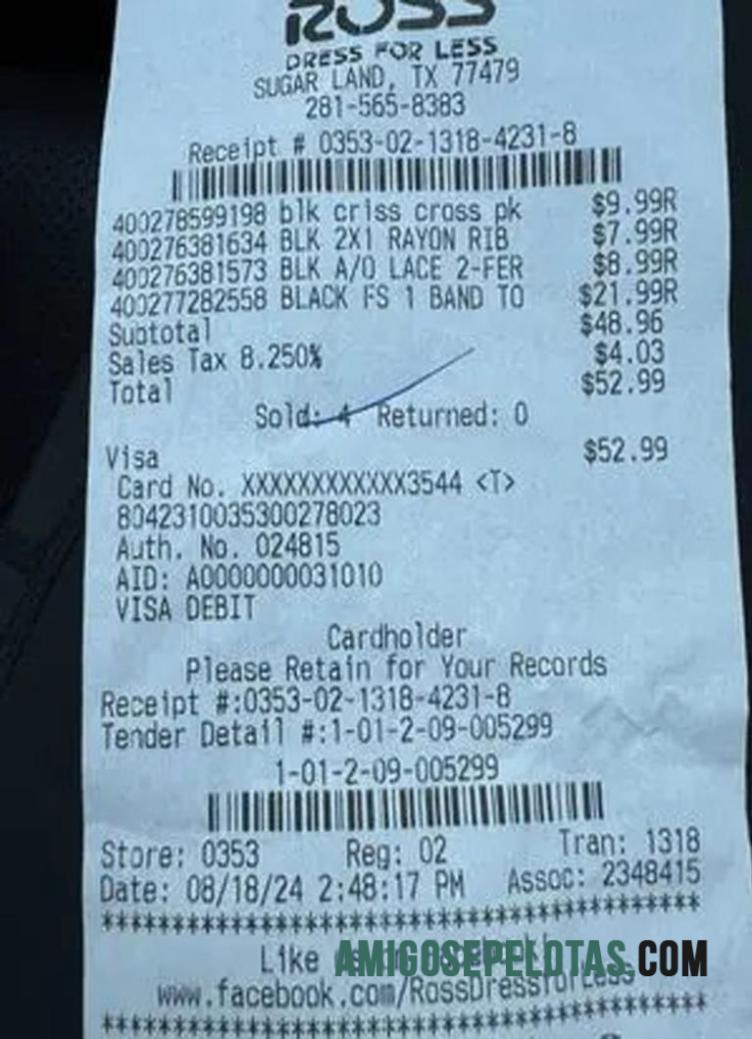 Ross store Pembayaran check sampel