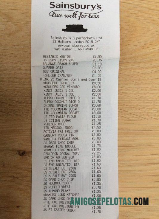 Sainsbury's supermarket Pembayaran Kwitansi sampel