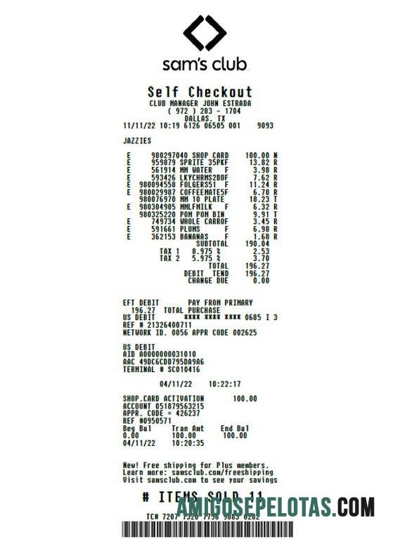 Sam's club retail store check sampel