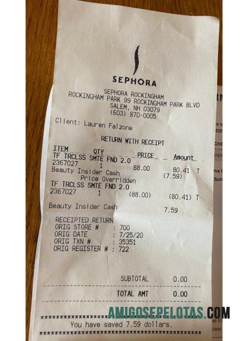 Sephora store Pembayaran Kwitansi sampel
