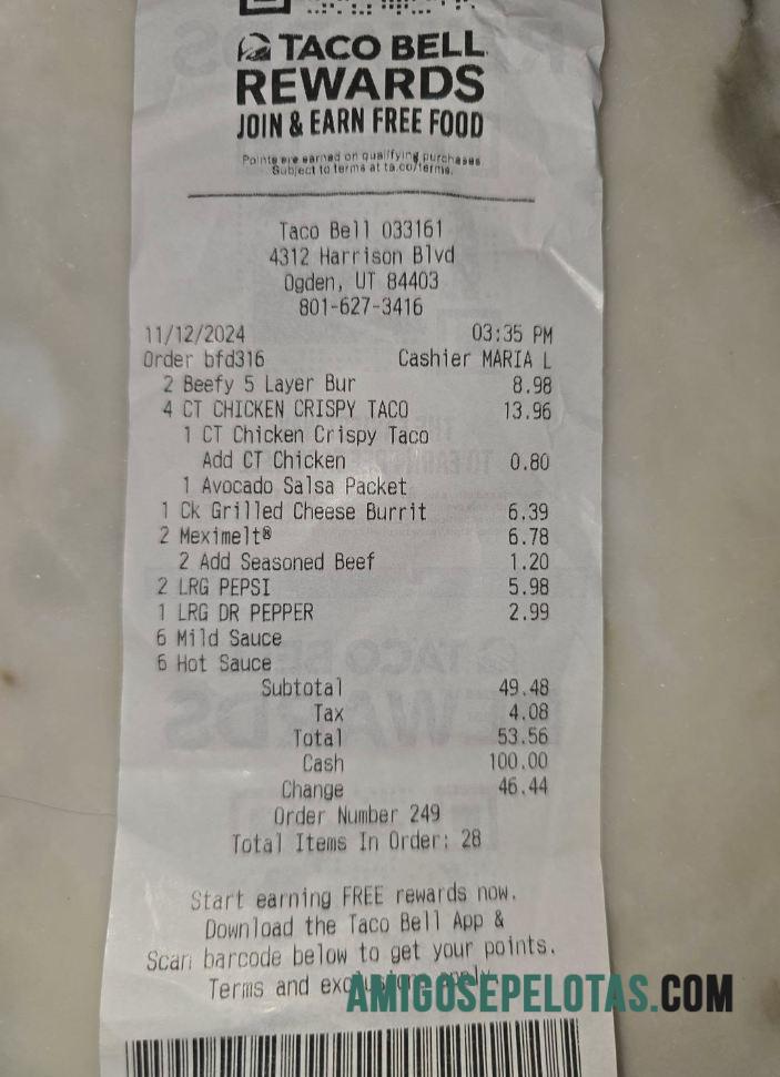 Taco Bell Rewards Pembayaran Kwitansi templat