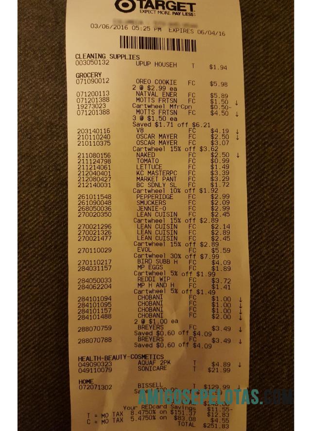 Target corporation Kwitansi templat