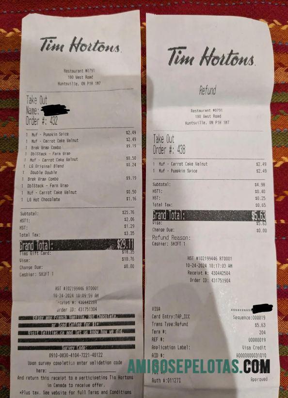 Tim Hortons Perusahaan Pembayaran Kwitansi sampel