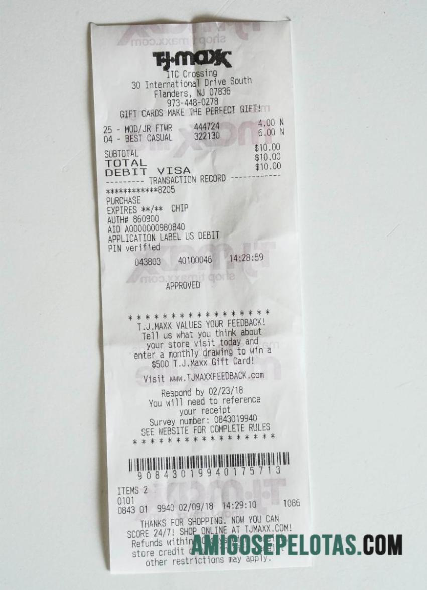Tj maxx shop Kwitansi templat