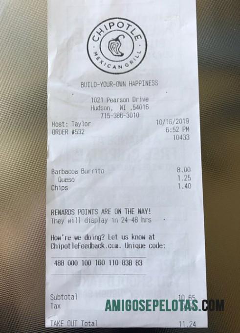 AS Chipotle restaurant Pembayaran Kwitansi sampel