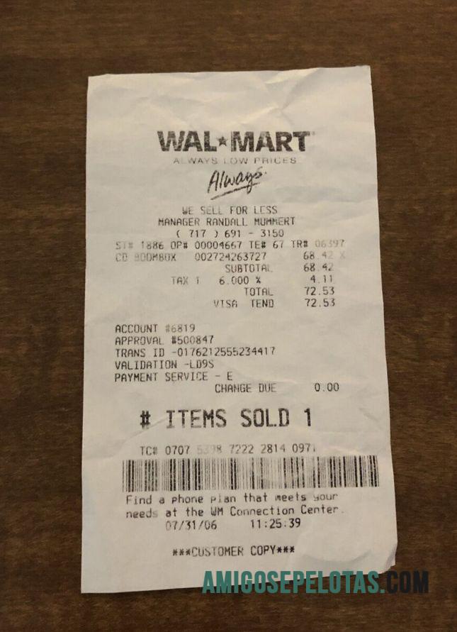 Walmart retailer Kwitansi sampel