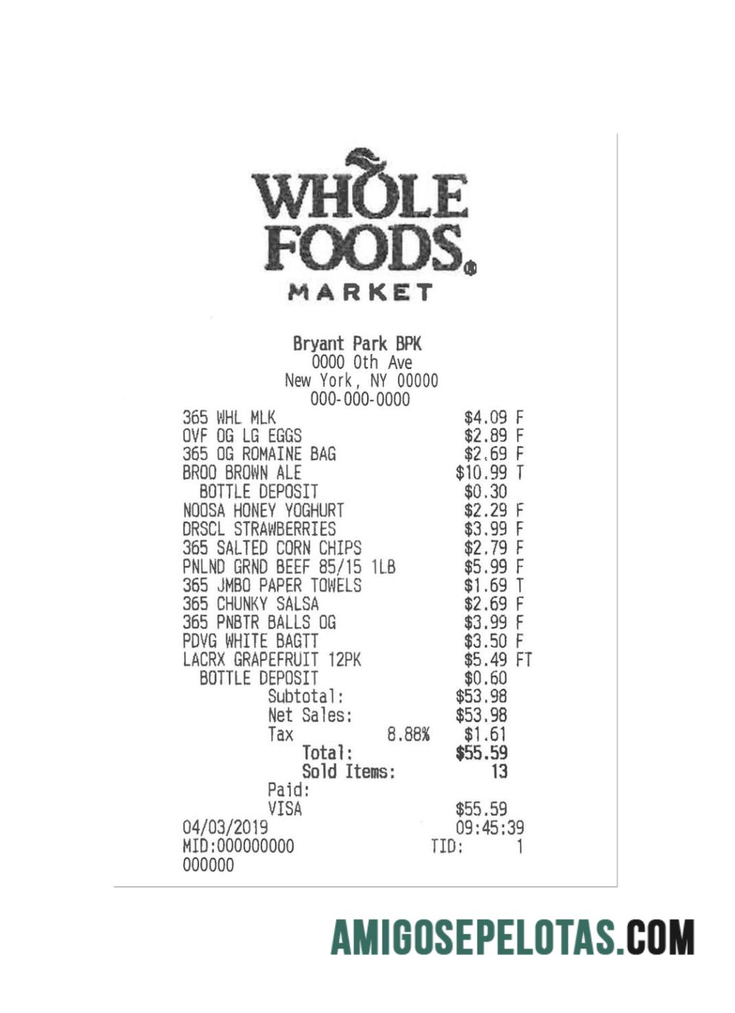 Whole Foods Pembayaran check sampel