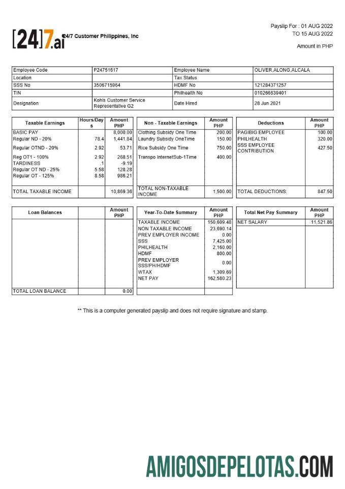 Berkualitas 24 7 Customer Filipina payslip templat in Word and PDF format.PDF, 1