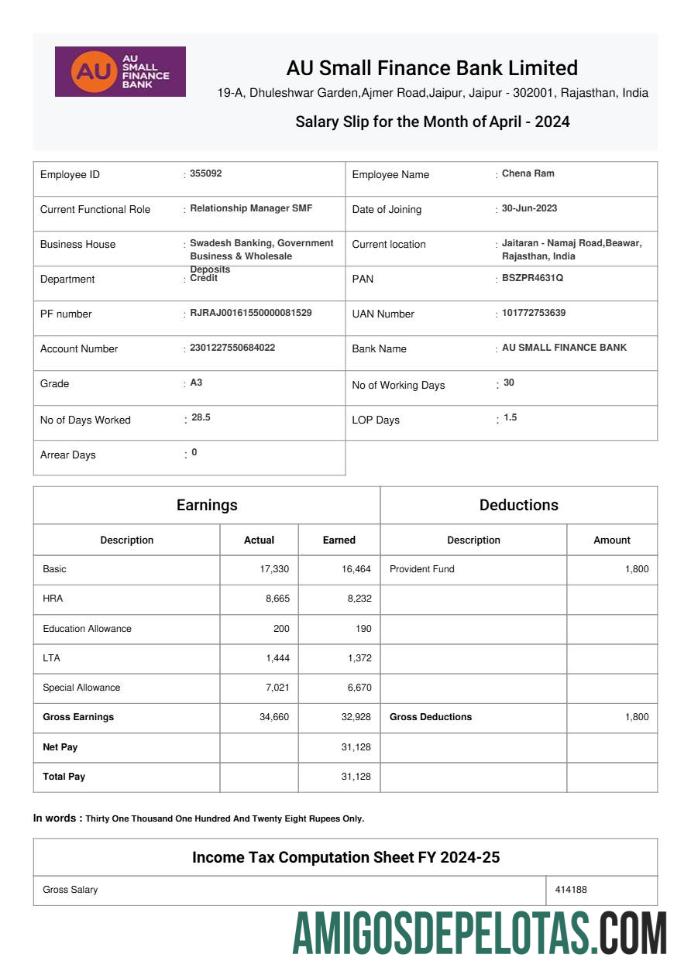 Berkualitas AU Small Keuangan bank salary slip templat in Word and PDF format.PDF, 1