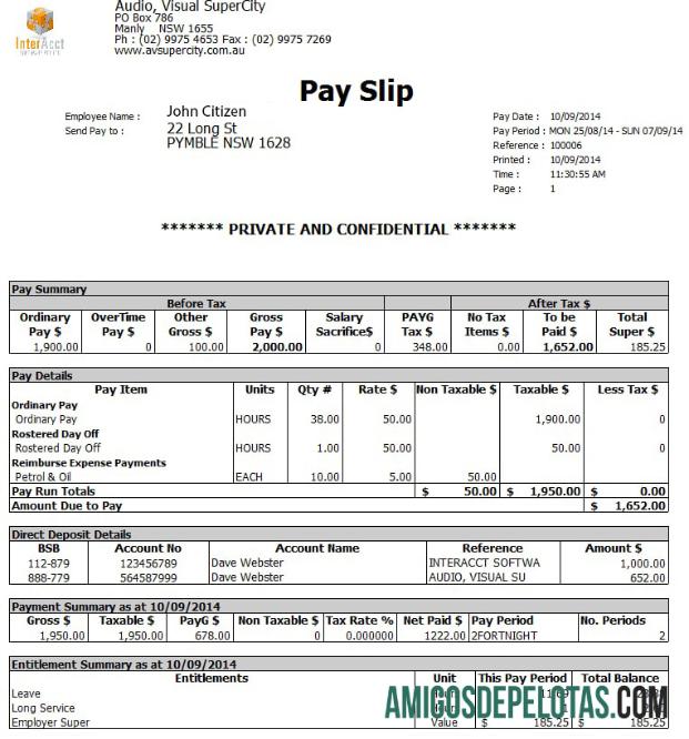 Australia Audio Visual SuperCity payslip in Word and PDF format sampel