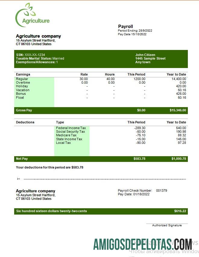 Dapat Diedit Agricultural Perusahaan payroll templat in Word and PDF format