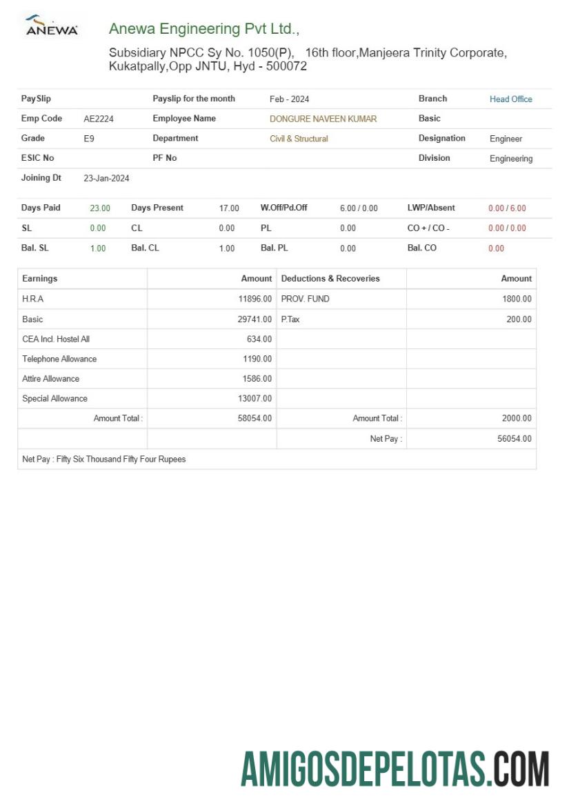 Dapat Diedit Anewa teknik payslip templat in Word and PDF format.PDF, 1