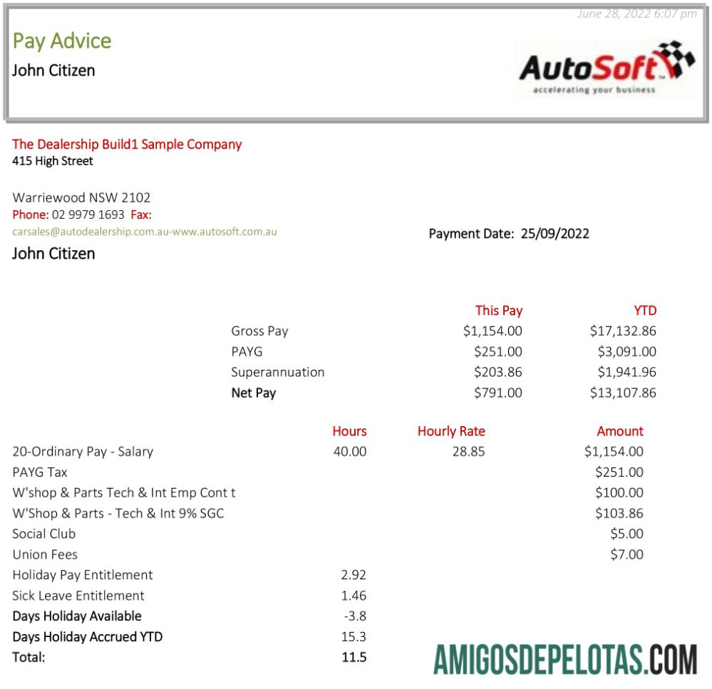 Australia NSW AutoSoft payslip desain