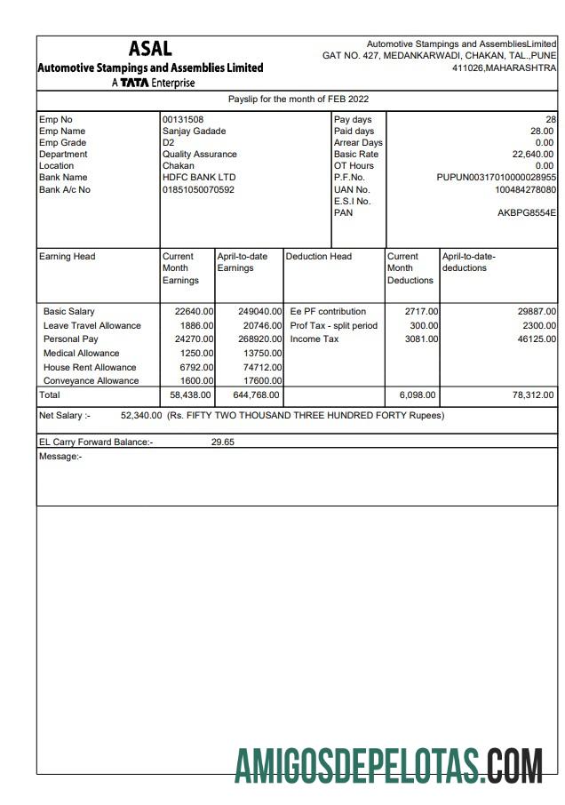 Automotive Stampings and AssembliesLimited pay stub sampel