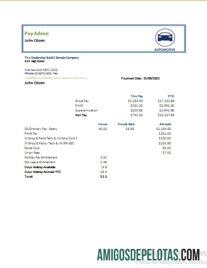 Realistis Automotive Perusahaan pay advise templat in Word and PDF format
