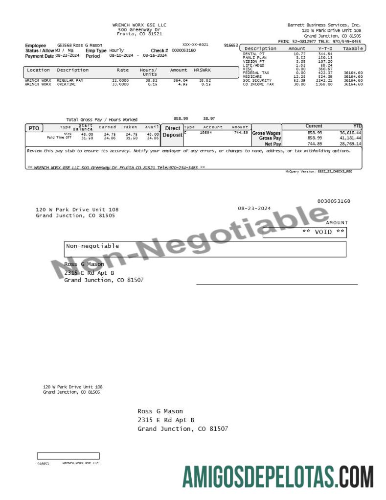 Profesional Barrett bisnis Services employee pay stub templat in Word and PDF format.PDF, 1