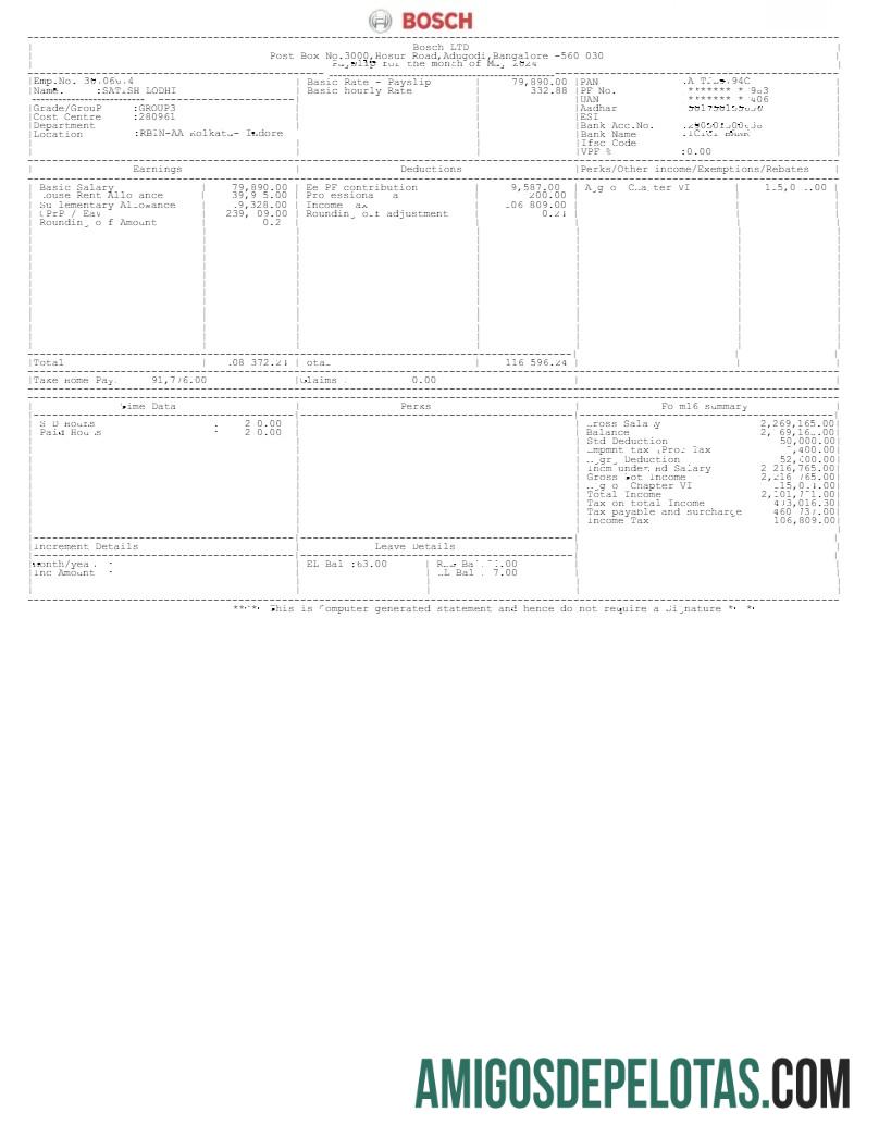 Berkualitas Bosch LTD payslip templat in Word and PDF format.PDF, 1