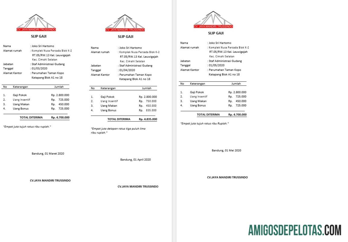 Profesional CV. Jaya Mandiri Trussindo building materials store payslip (in Indonesian language) templat in Word and PDF format
