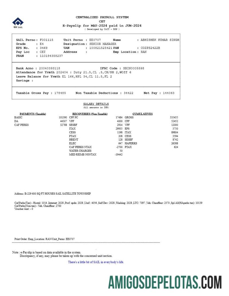 Realistis Centralized Payroll Sistem payslip templat in Word and PDF format.PDF, 1