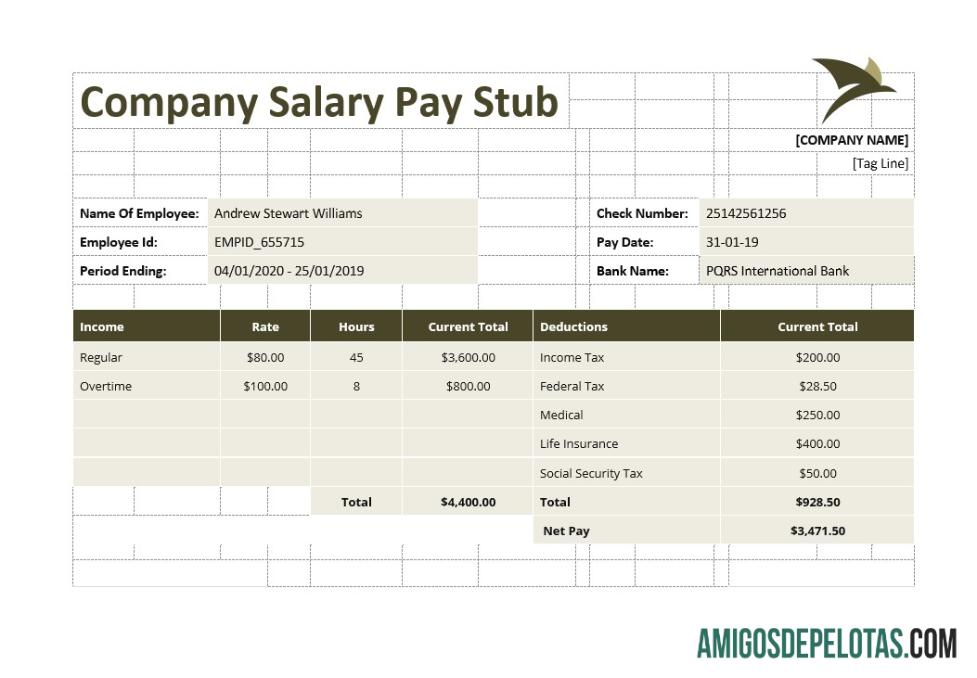Realistis Perusahaan Salary Pay Stub templat
