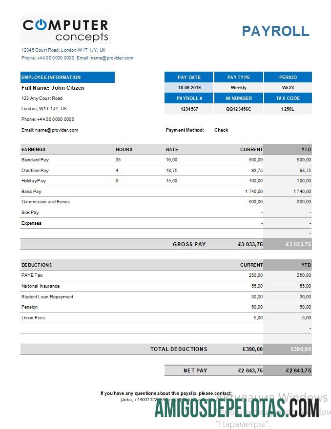 Dapat Diedit Computer corporation payroll templat in Excel and PDF format