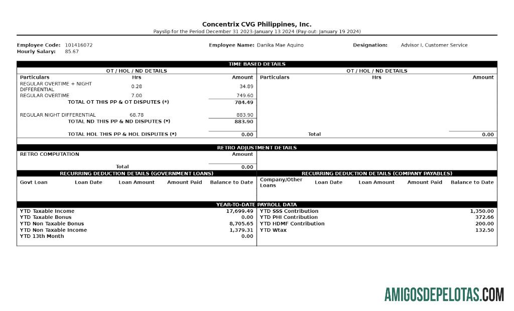 Berkualitas Concentrix CVG Filipina payslip templat in Word and PDF format.PDF, 2
