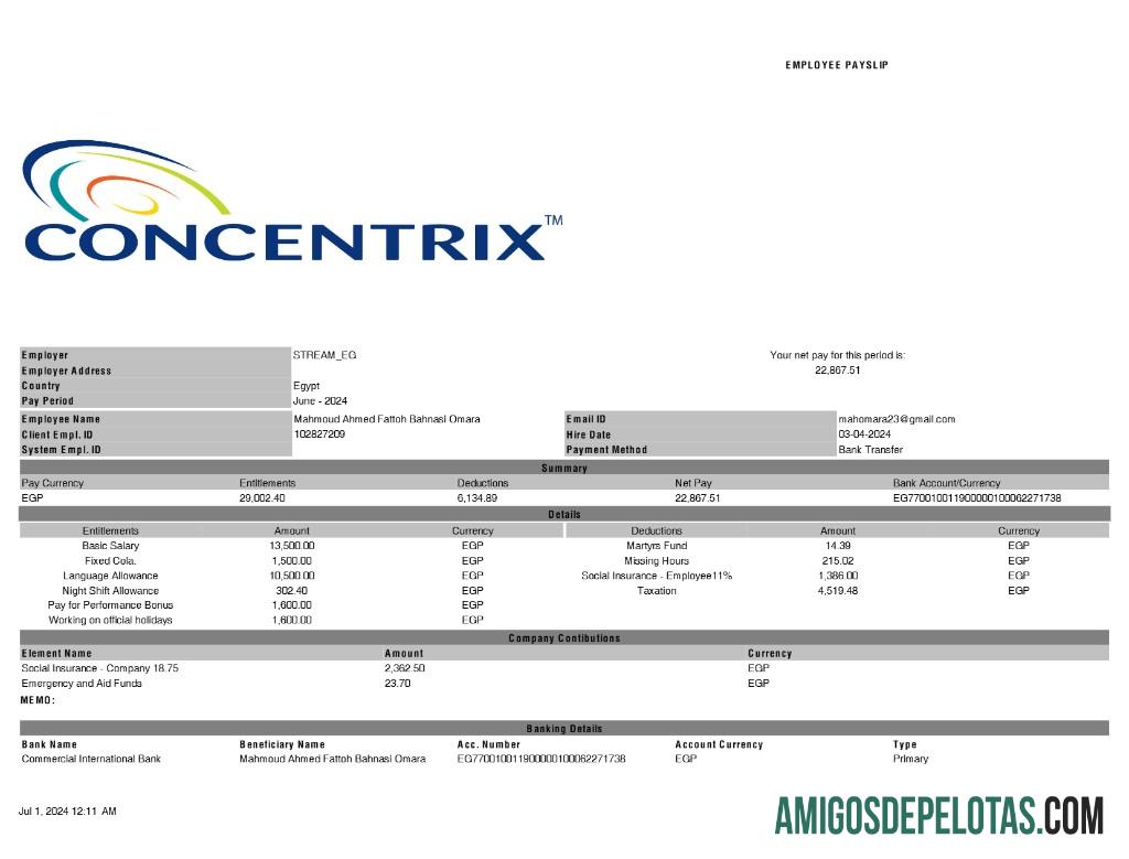 Berkualitas Concentrix payslip templat in Word and PDF format.PDF, 1