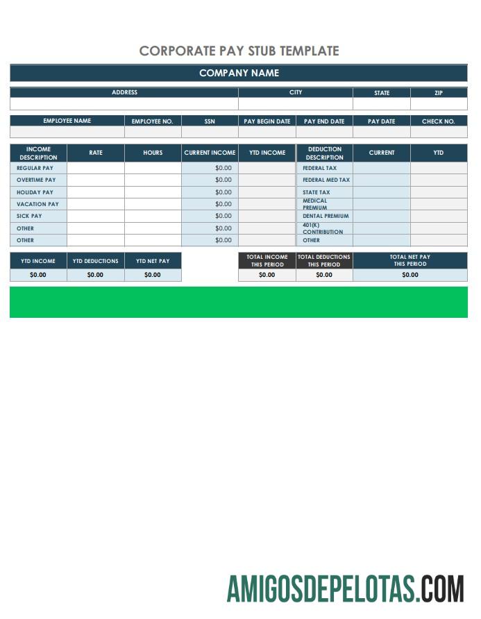 Berkualitas Corporate Pay Stub templat