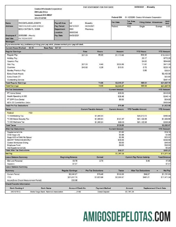 Realistis Costco Wholesale Corporation pay laporan templat in Word and PDF format.PDF, 1