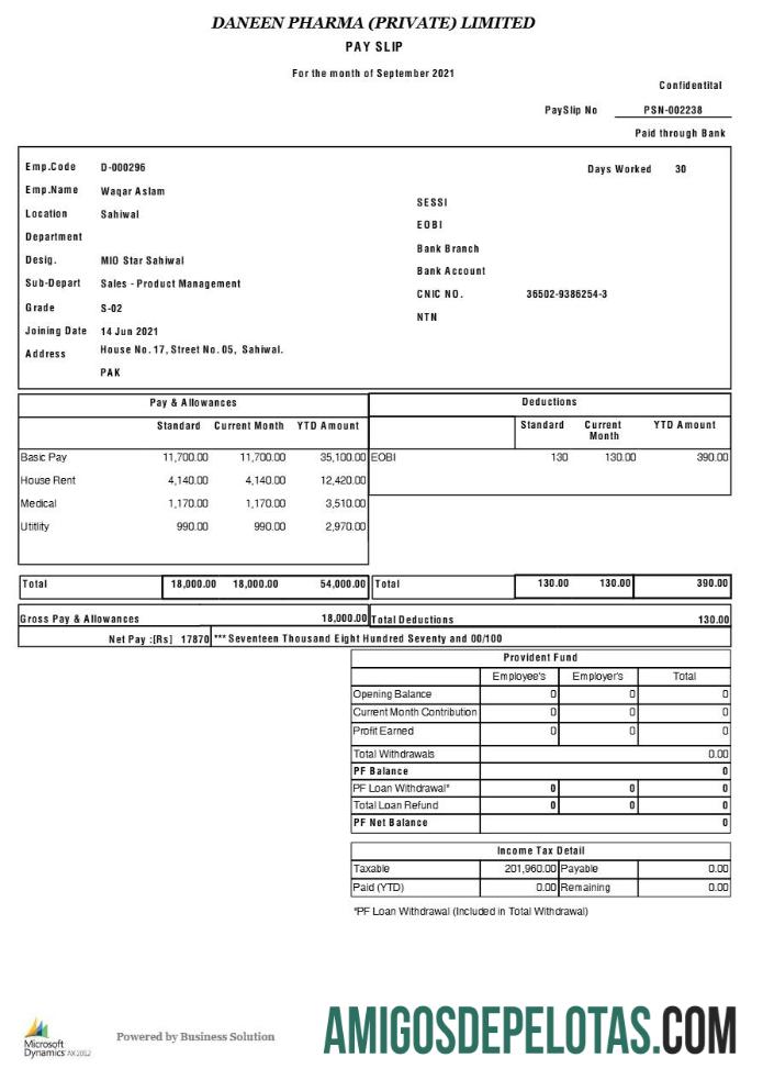 Berkualitas Daneen Pharma payslip templat in Word and PDF format.PDF, 1