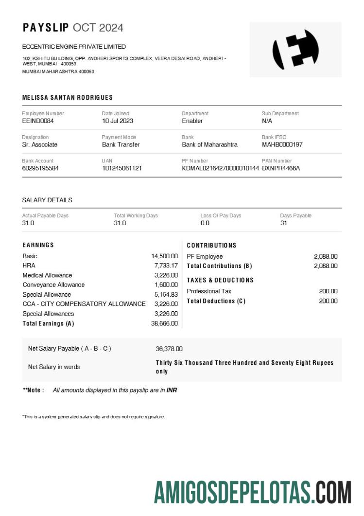 Dapat Diedit Eccentric Engine payslip templat in Word and PDF format.PDF, 1
