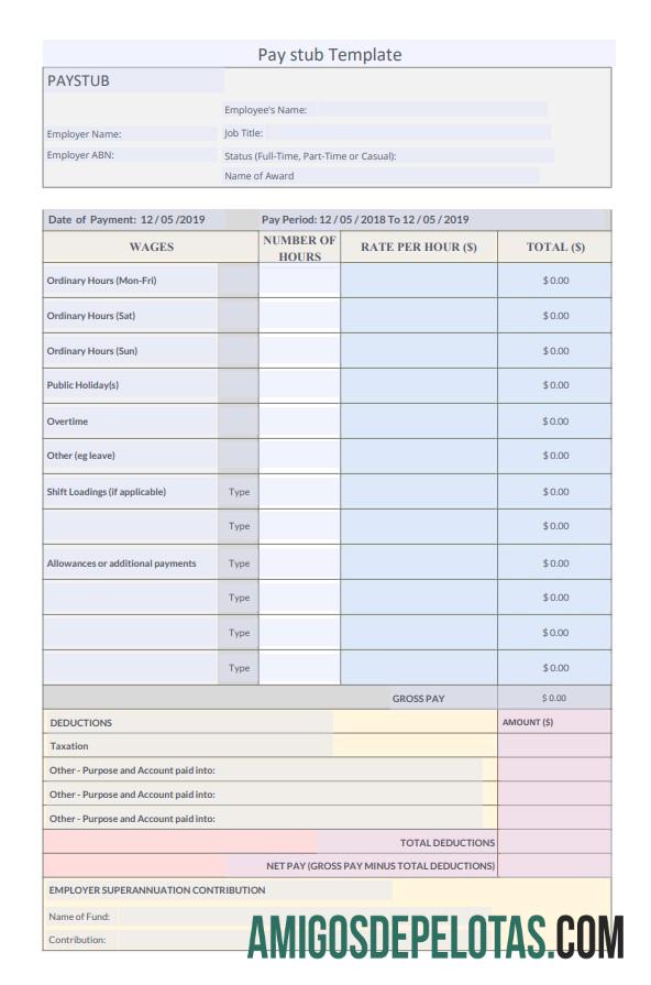 Dapat Diedit Employer superannuation contribution pay stub templat
