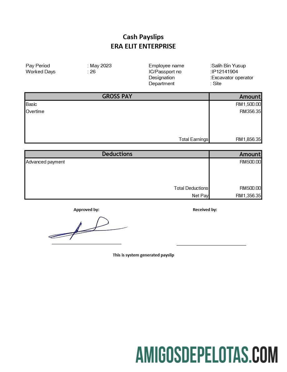 Realistis Era Elit Enterprise payslip templat in Word and PDF format.PDF, 1