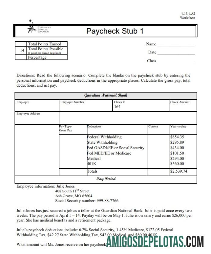 Dapat Diedit Family Economics & Financial Education paycheck stub Word and PDF templat