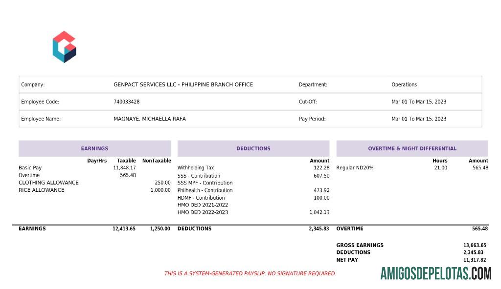 Dapat Diedit Genpact Services artificial intelligence payslip templat in Word and PDF format.PDF, 1