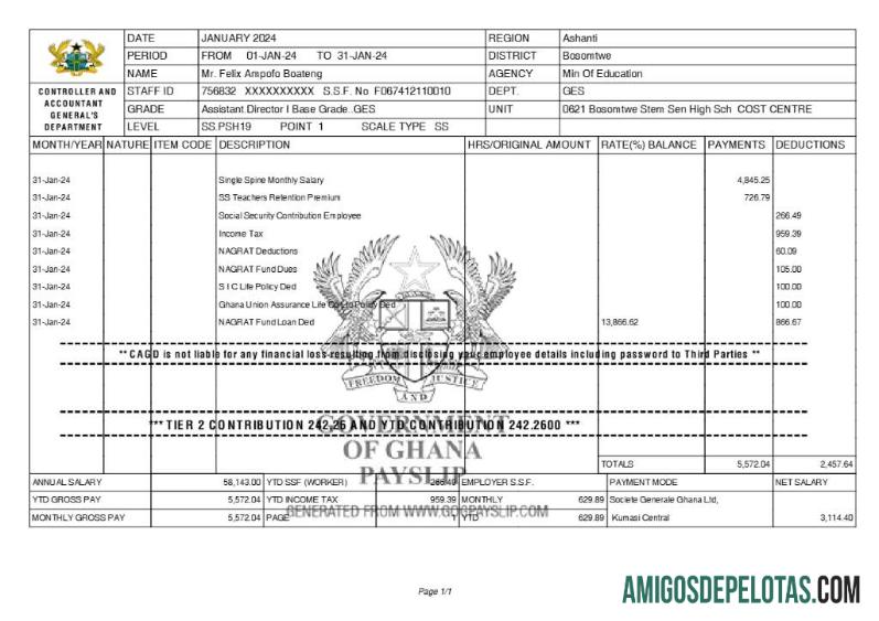 Premium Ghana Controller and Accountant General's Department payslip templat in Word and PDF format.PDF, 1