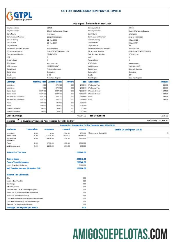 Berkualitas Go For Transformation payslip templat in Word and PDF format