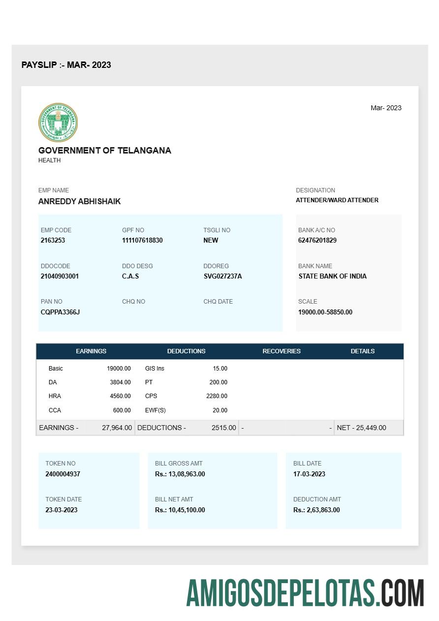 Berkualitas Government of Telangana payslip templat in Word and PDF format.PDF, 1